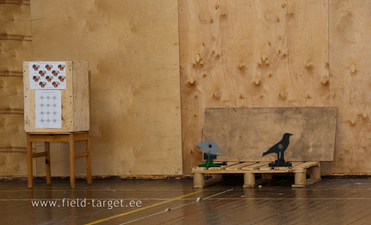 Vasakul on harjutusmärgid sisetiirus laskmiseks ja paremal võistlusmärgid, mis võistlemisel looduses asuvad laskurist 8 kuni 50 m kaugusel